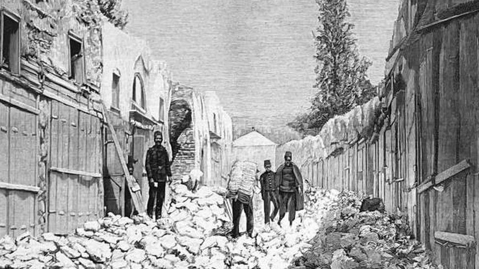 صورة لآثار زلزال في تركيا في القرن التاسع عشر
